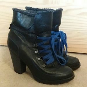 Cute blue lace high heel boot